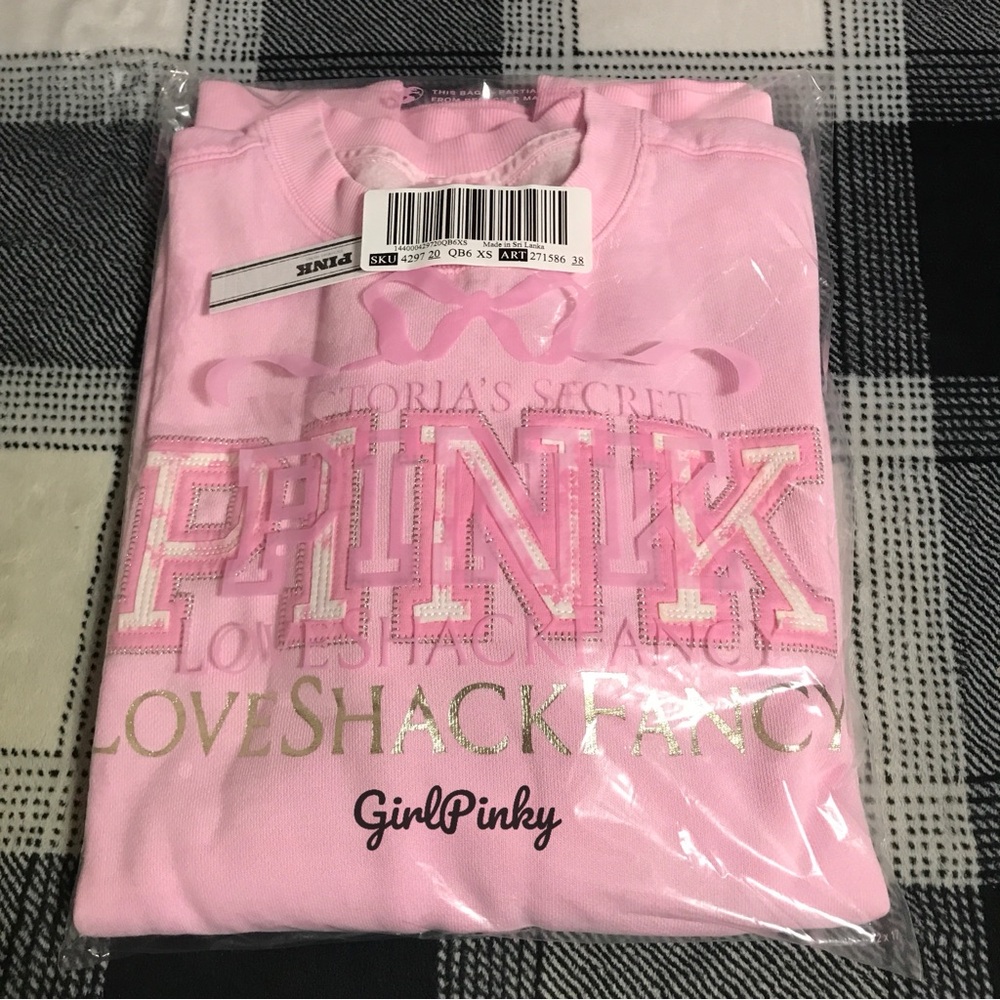 PINK x LoveShackFancy Oversized CREW Sweatshirt IN PINK LOLLIPOP NEW SIZES XS-L